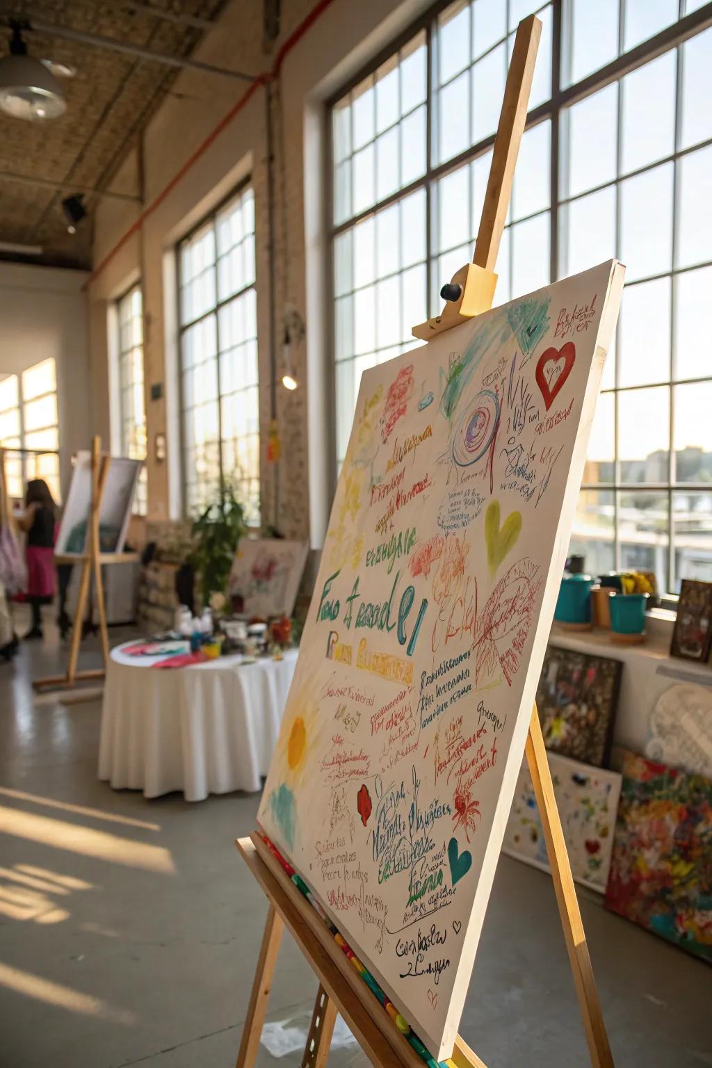 Transform a canvas into a creative masterpiece with guest signatures.