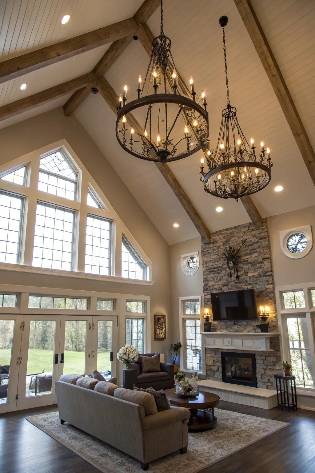 A blend of styles achieves a distinctive lighting aesthetic.
