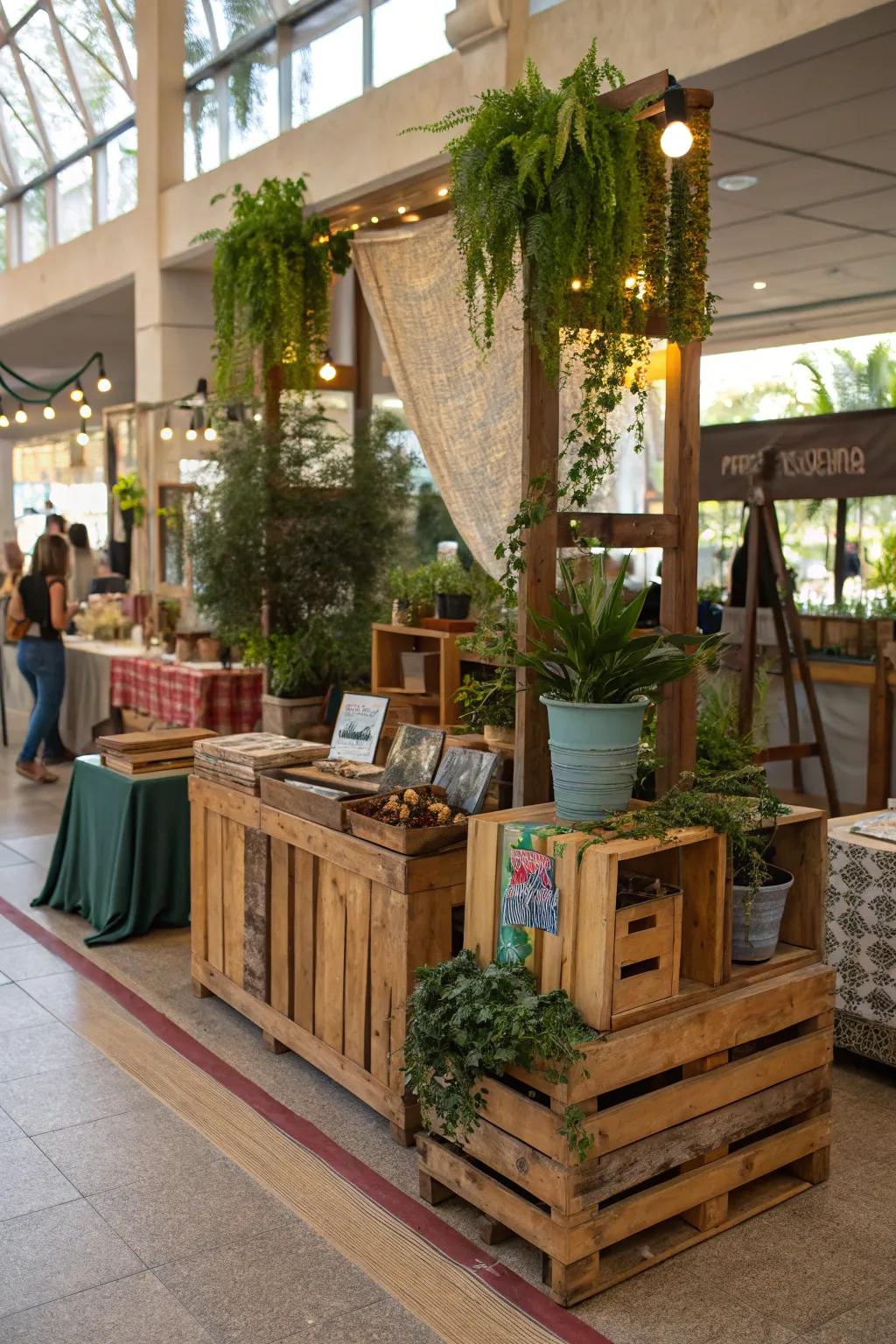 Eco-friendly booth design employing recycled resources.