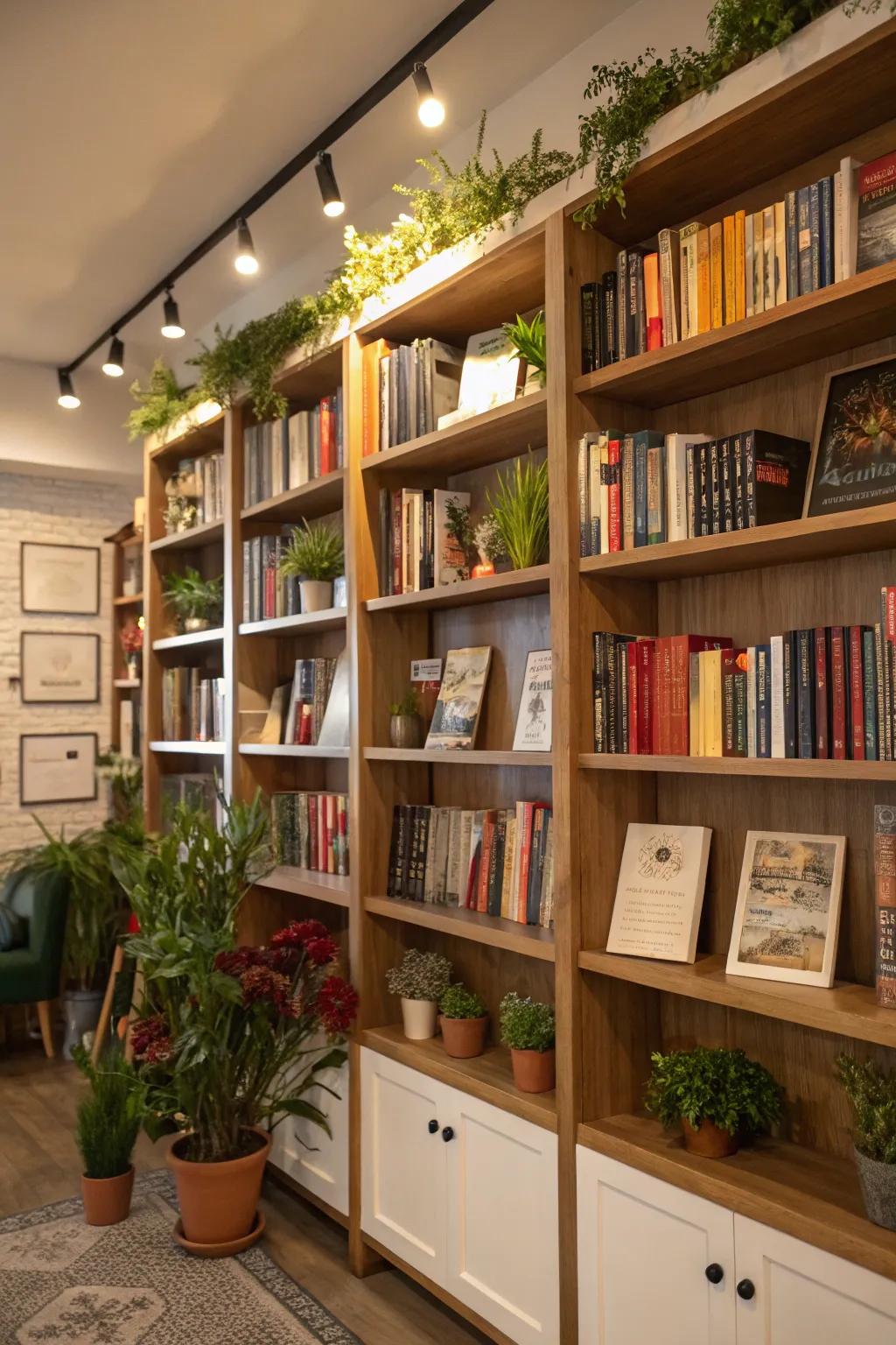 The fusion of literary volumes alongside ornamental elements bestows personality upon your shelving ensembles.