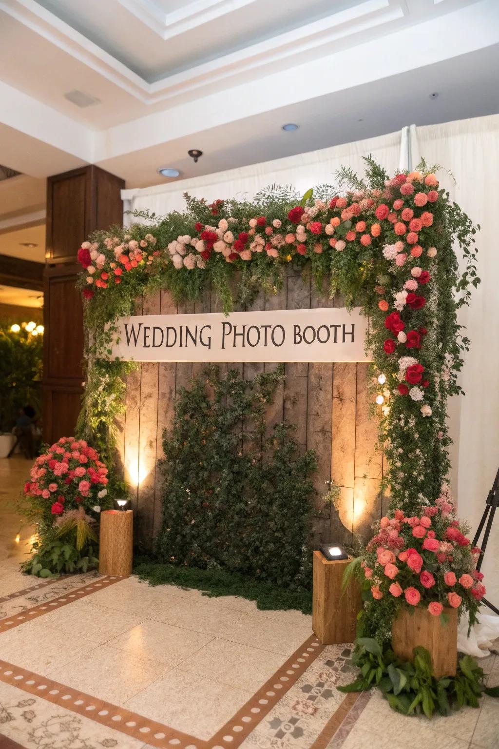 A personalized snapshot booth backdrop for wedding attendees.