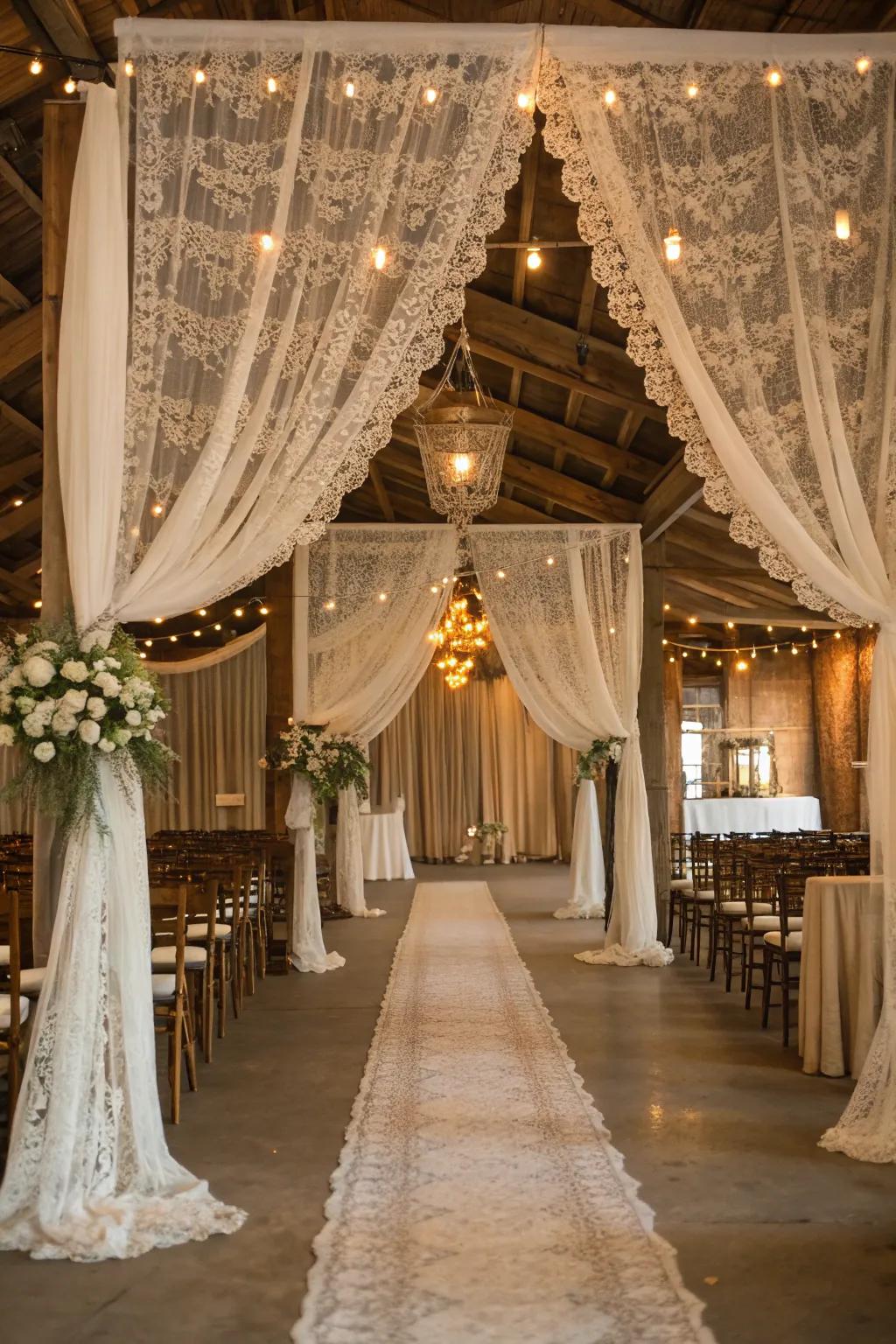 Incorporate timeless charm through woven drapery in your wedding decor.
