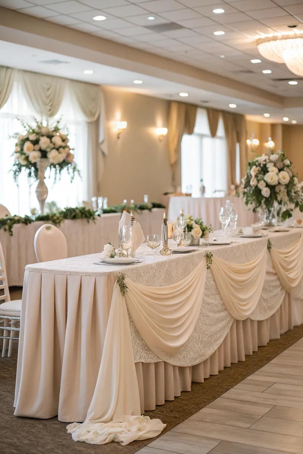 Subtle textile drapery contributes elegance to the head table.