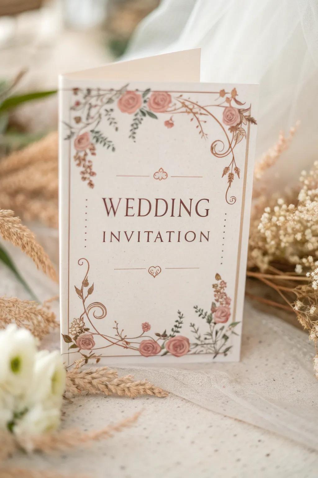 An invitation amalgamating antiquated and contemporary design constituents.