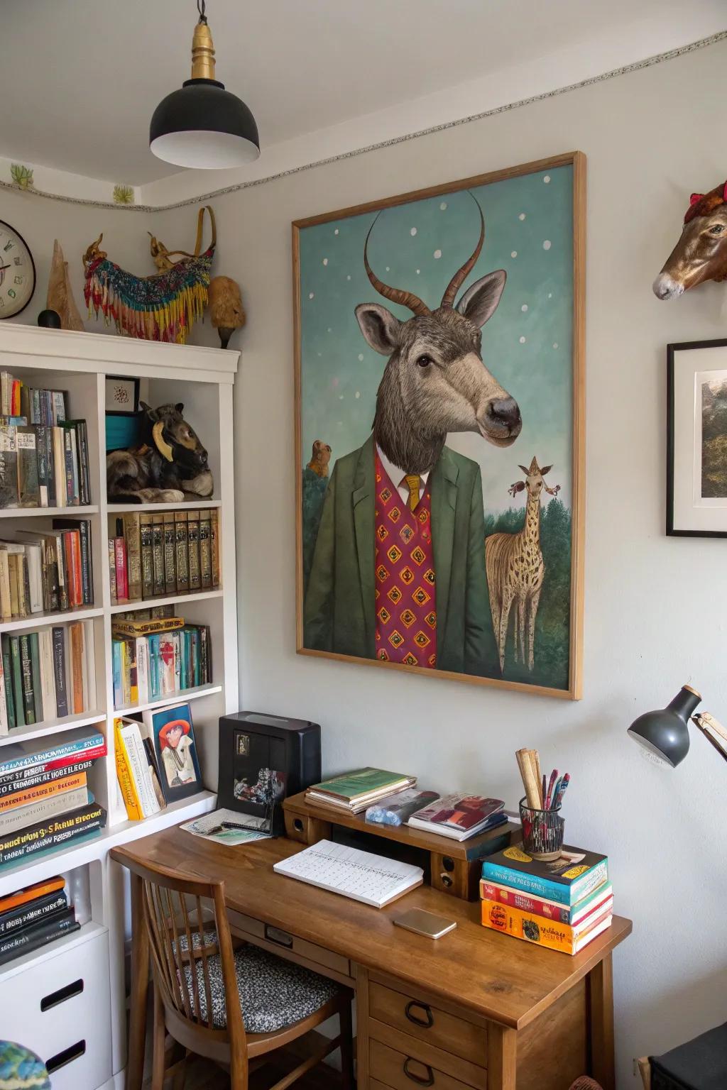 An unconventional animal amalgamation injecting a sense of caprice into a scholastic environment.