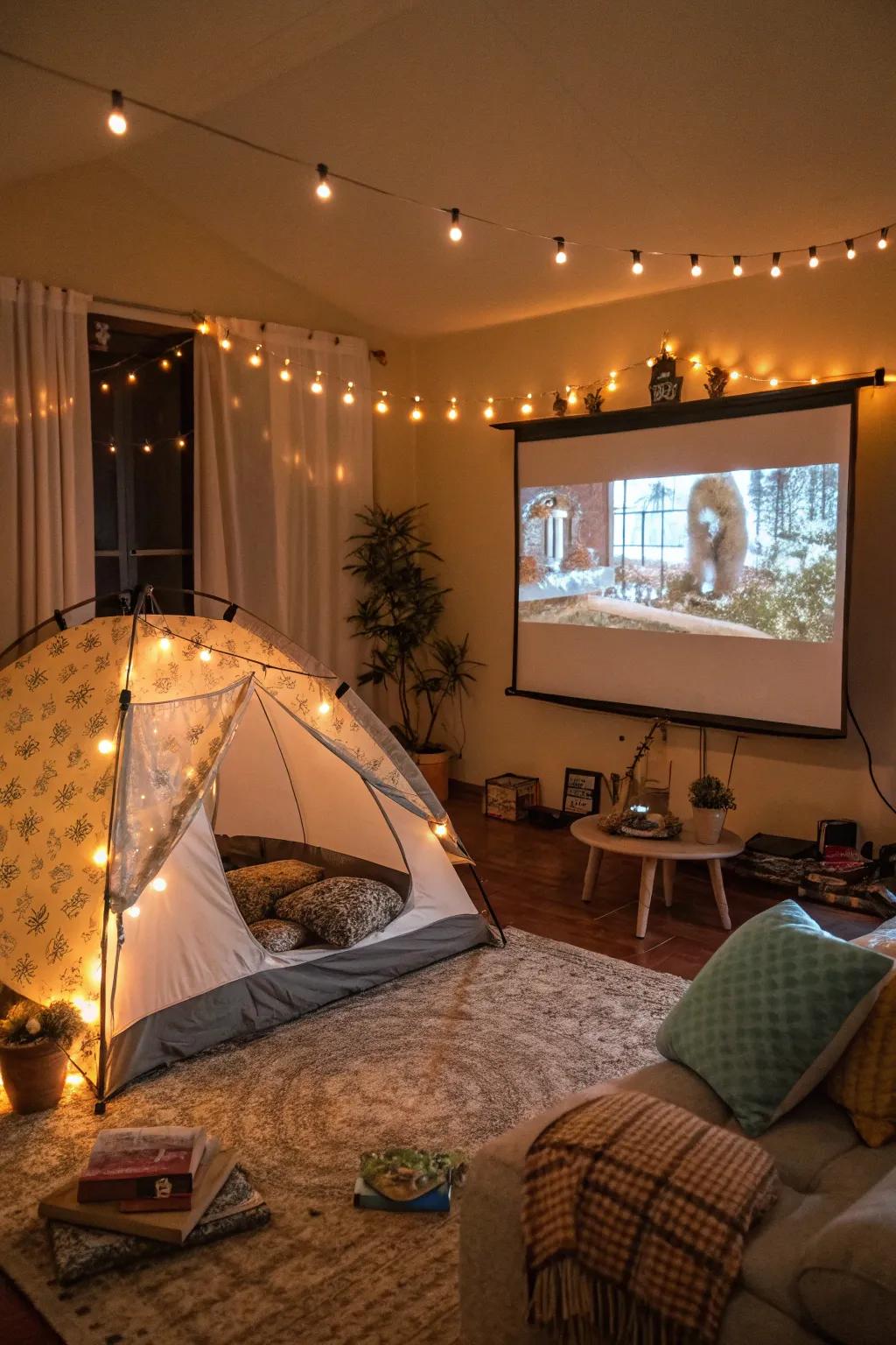 A cozy living room staycation arrangement designed for relaxation.