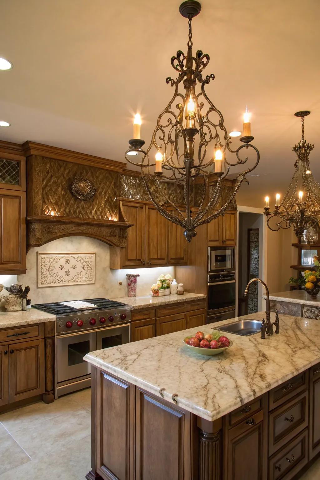 Distinctive illumination fixtures fashion a focal attribute in your kitchen.