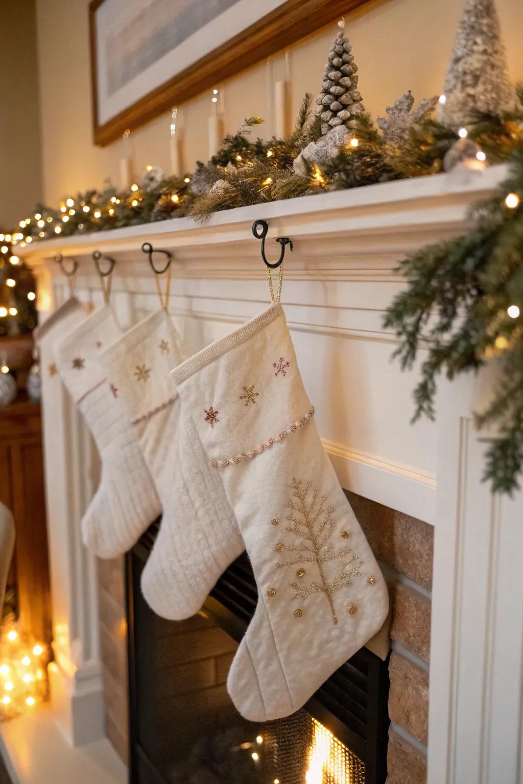 Pristine stockings convey a timeless sophistication to your holiday décor.