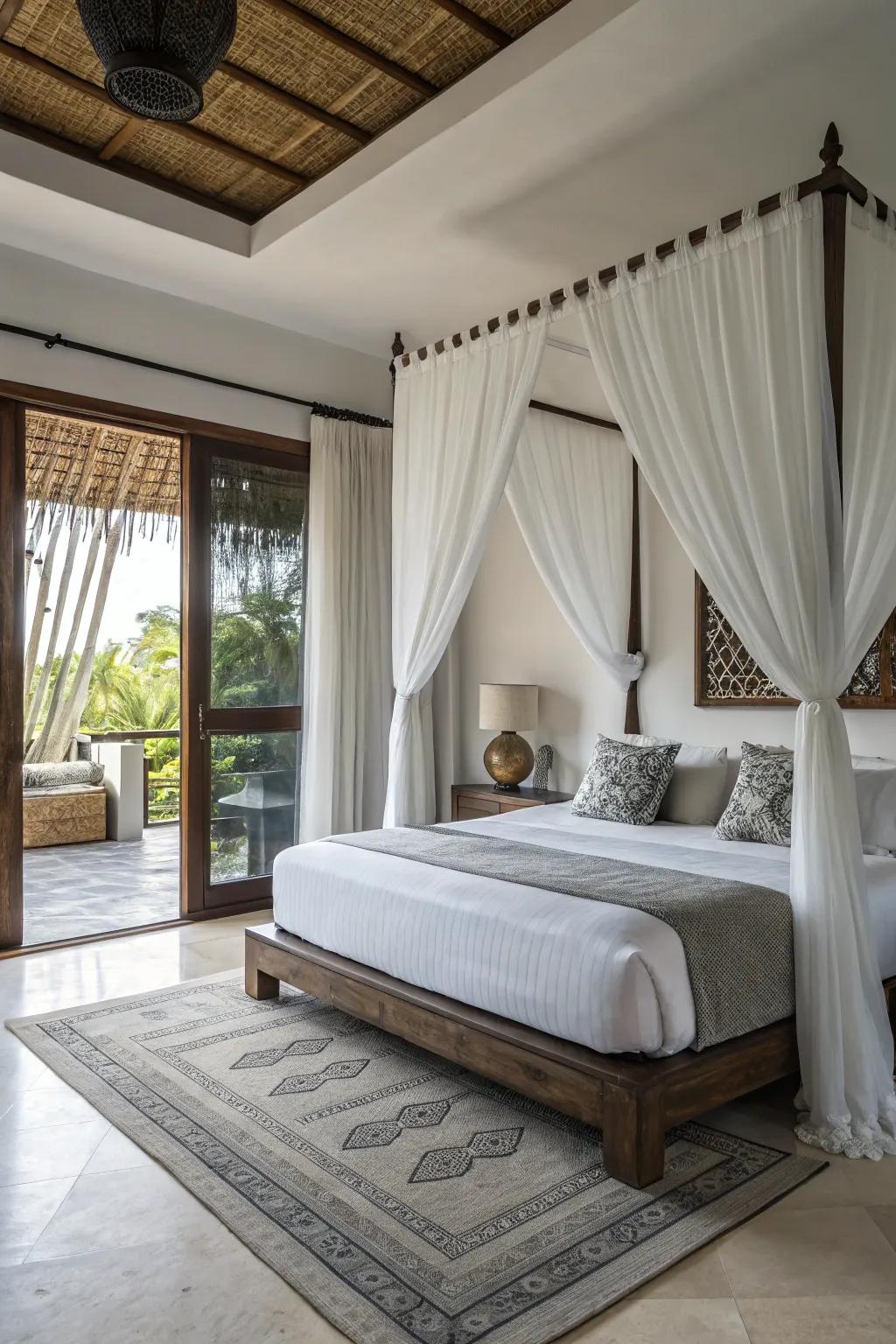 A harmonious fusion of contemporary and traditional facets employing ivory coverings.