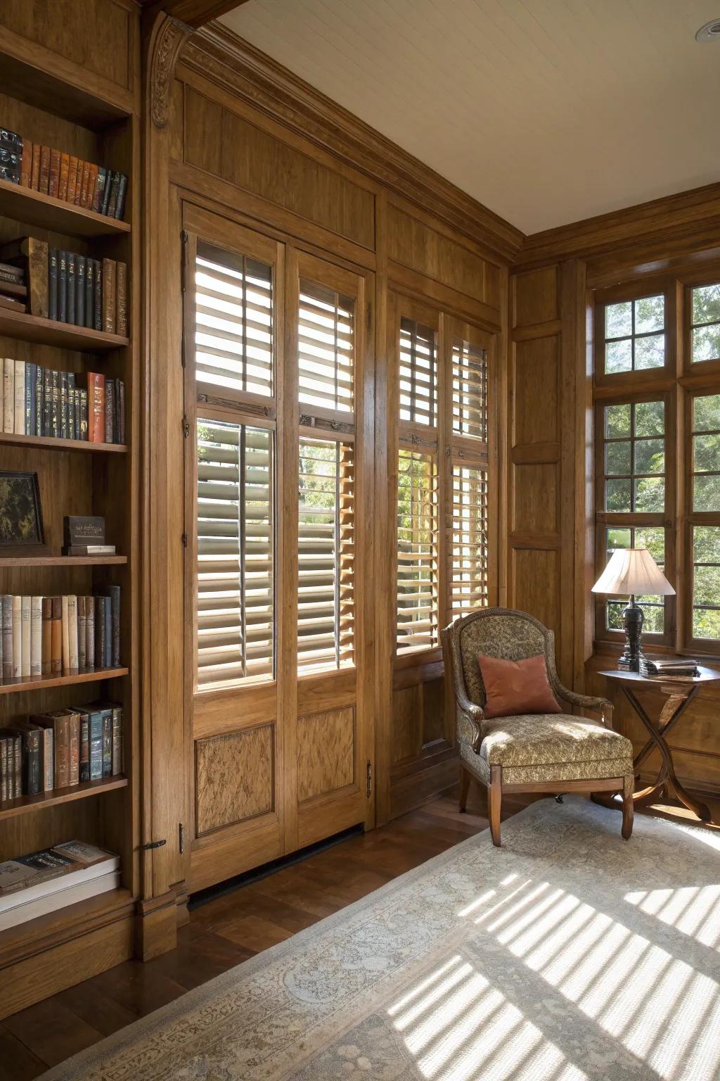 Window panels offer classic polish and solitude.