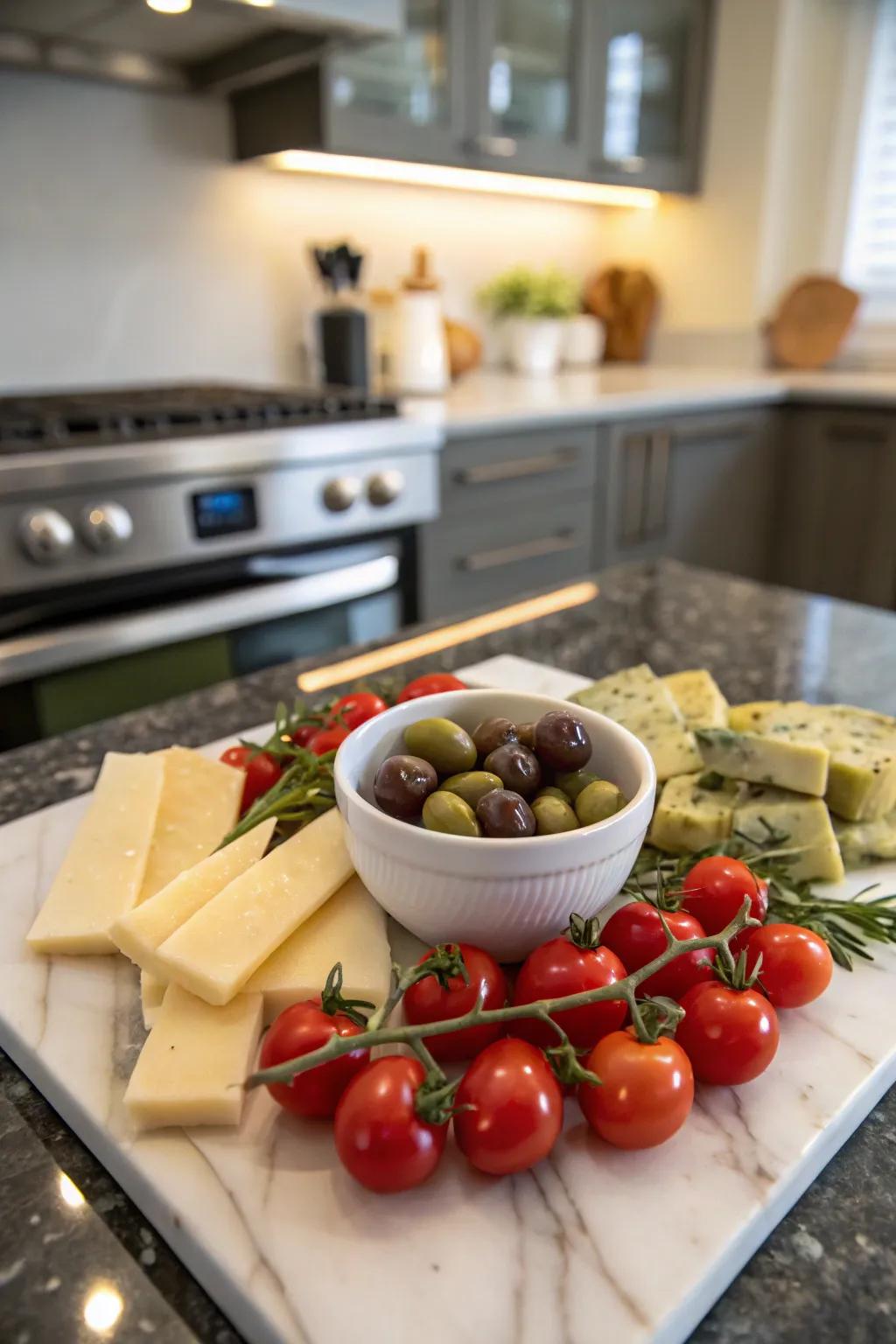 Vegetables introduce savory tastes and visual intrigue.