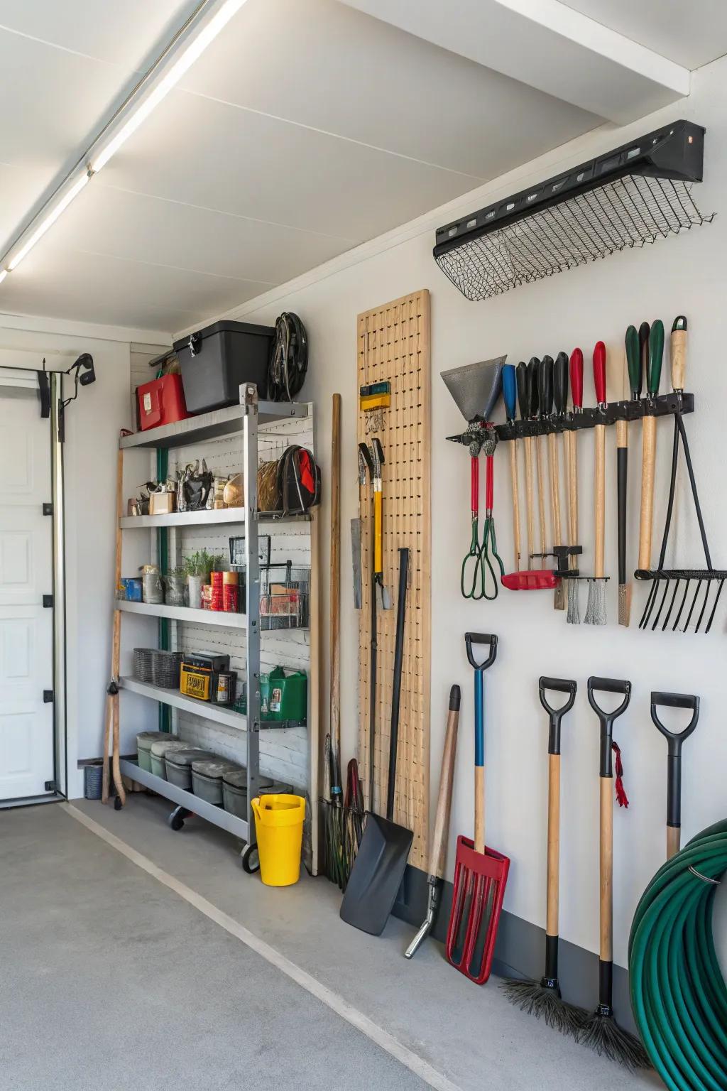 A tidy garage interior for streamlined tool storage.