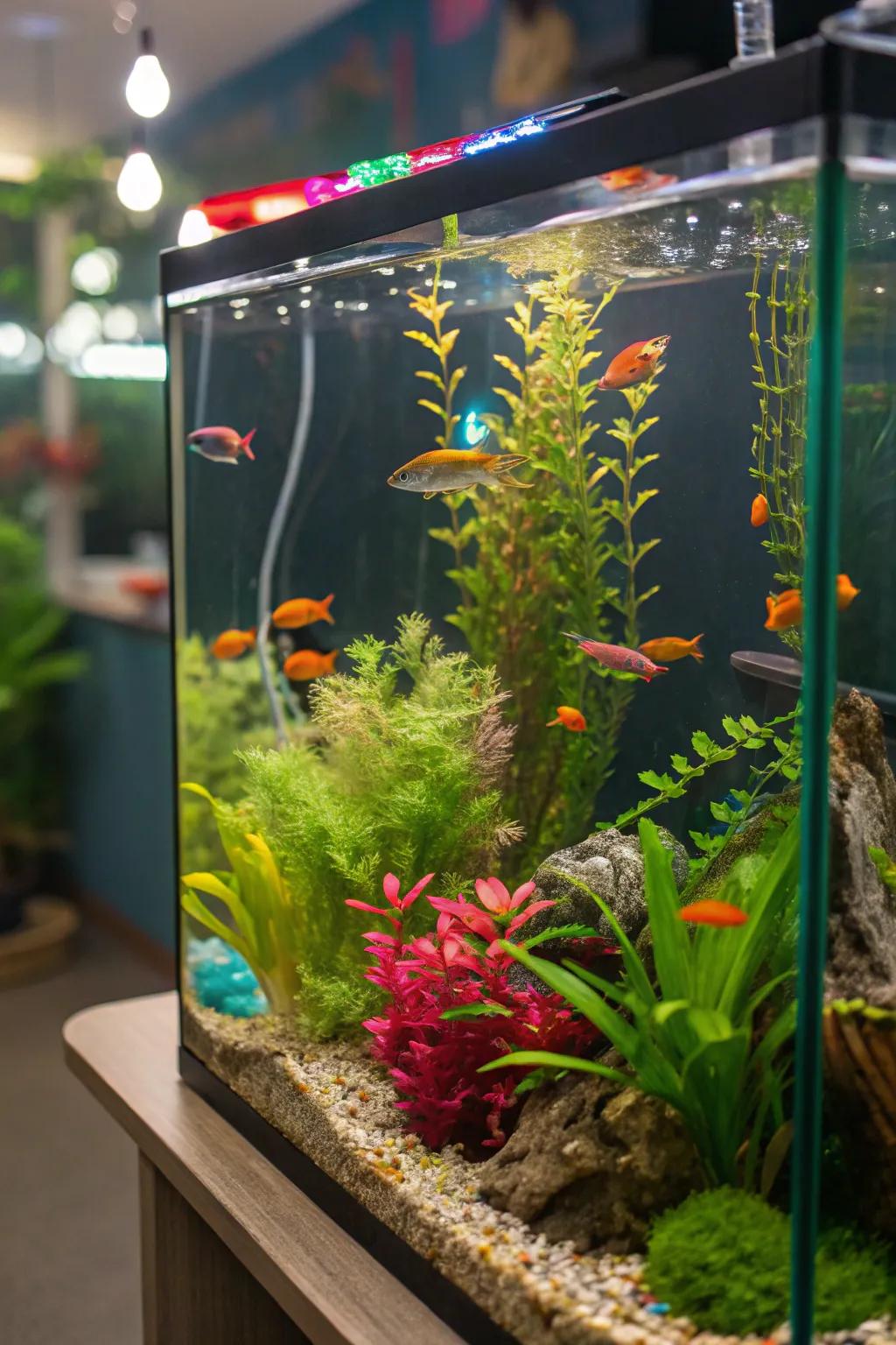 Bright colors give life to this tranquil tank.