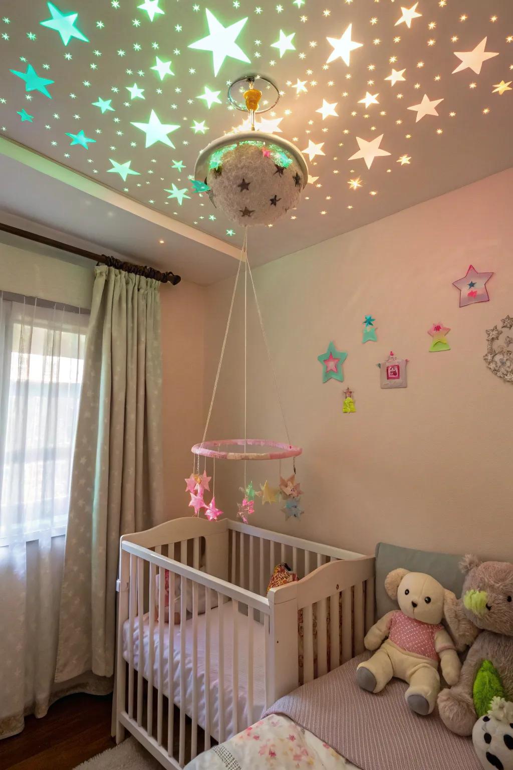 Overhead decor adds charm and wonder to the space.