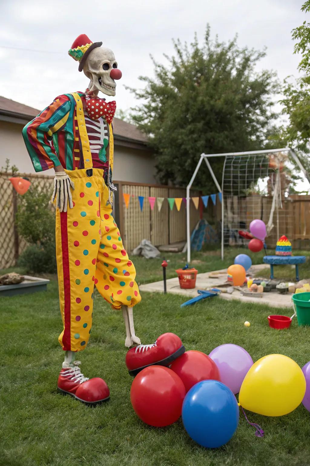 A buffoon-themed skeleton injects levity into Halloween.