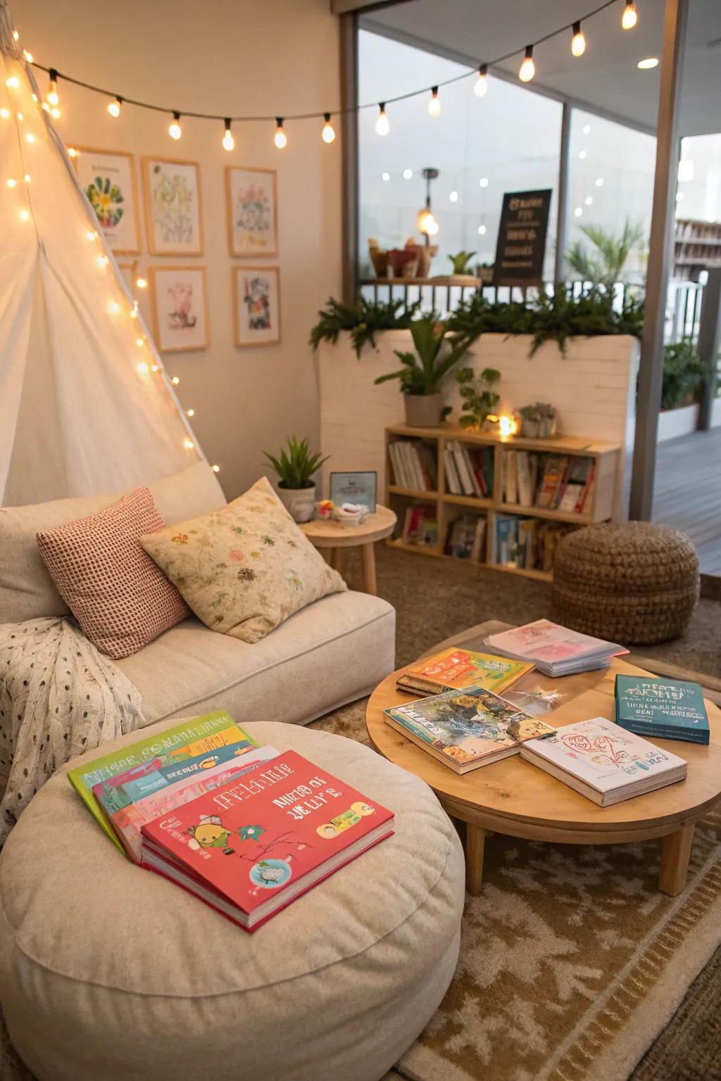 A narrative time nook invites children to immerse themselves in their favorite tales.