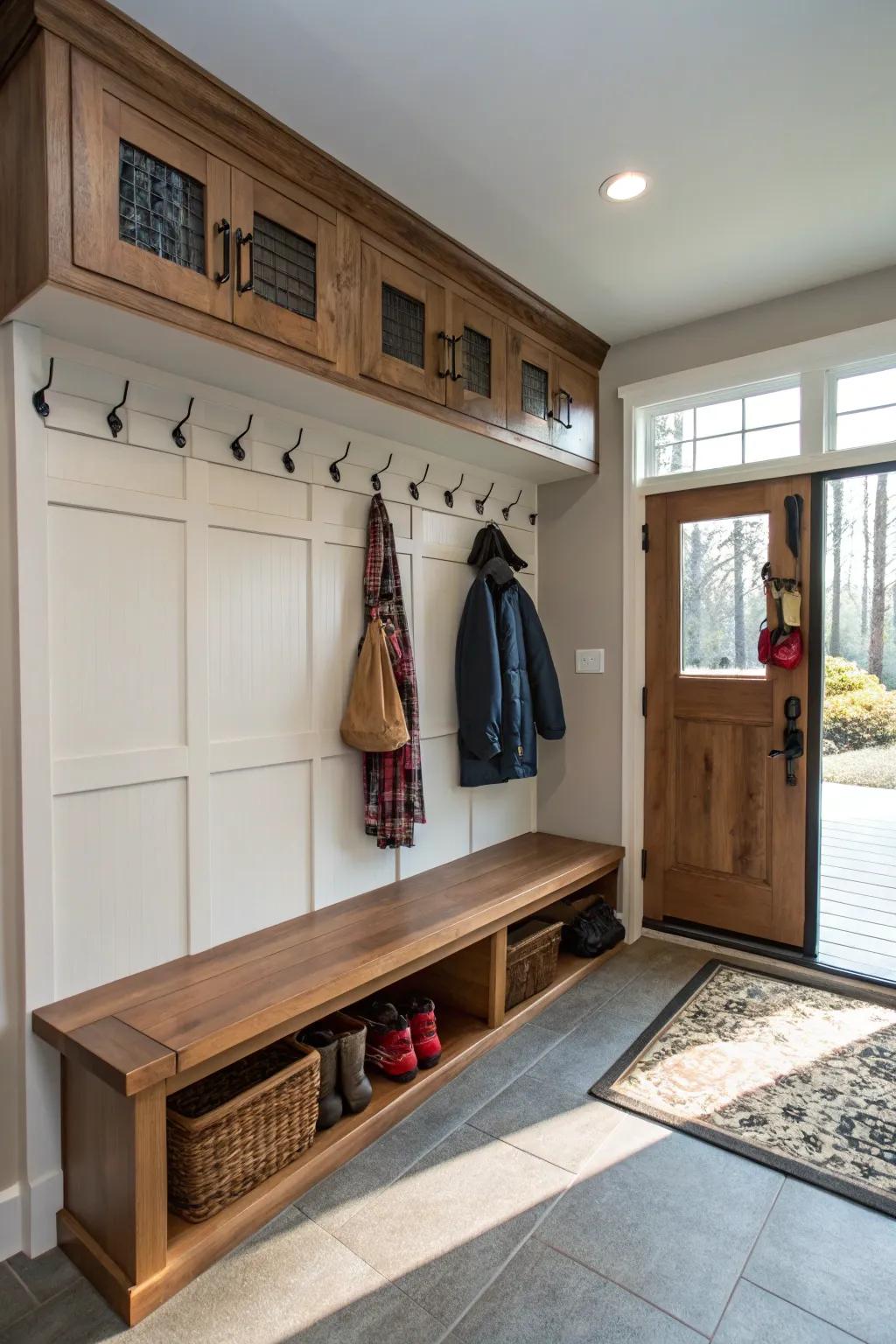 Uphold the tidiness of your home with a practical transition area located within the garage.