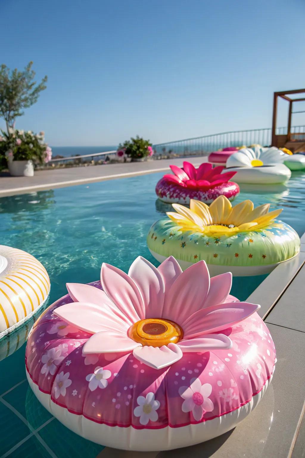 DIY floral drifters bring sophistication and charm to your pool setting.