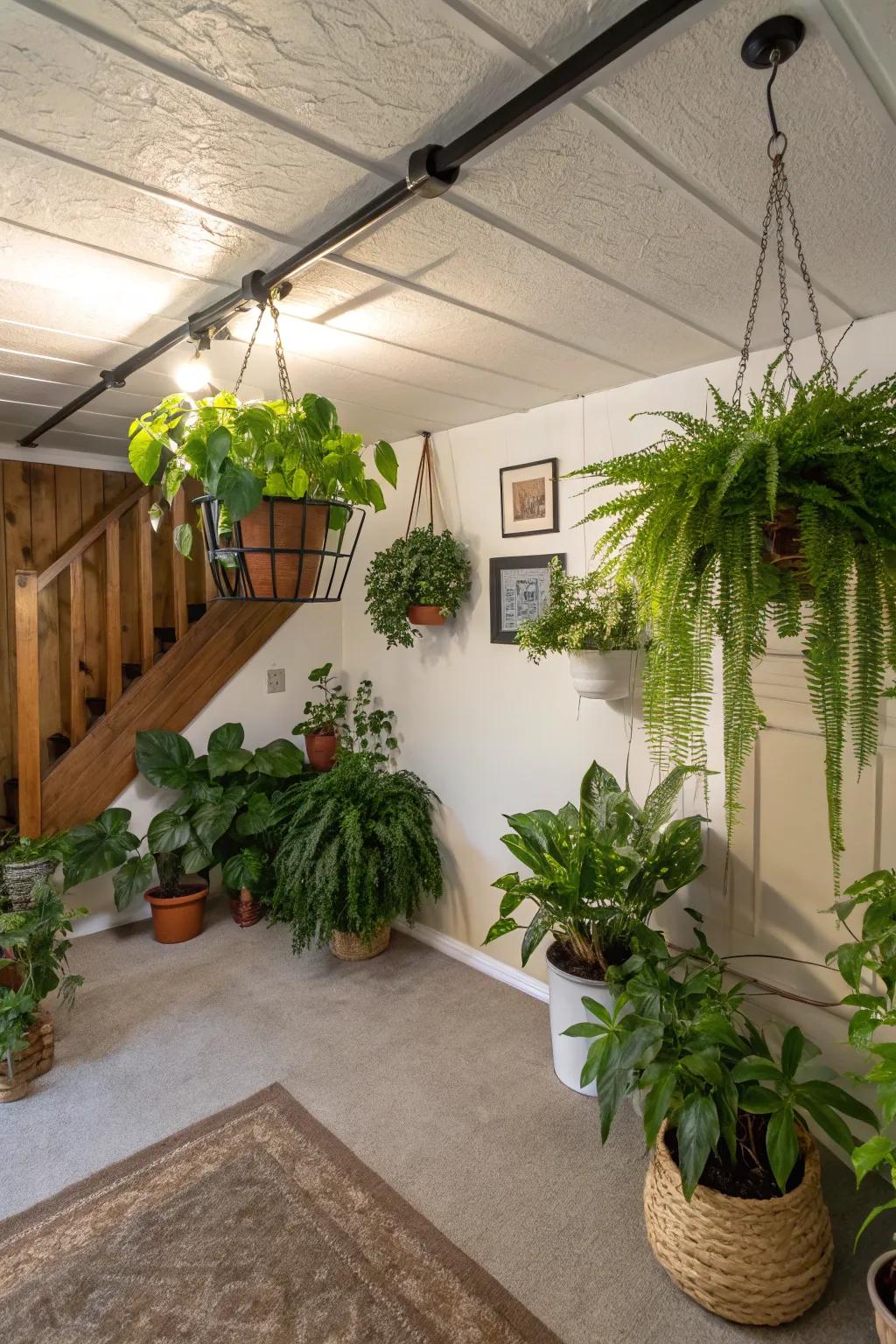 Plants can bring vitality and a natural feel to your basement.
