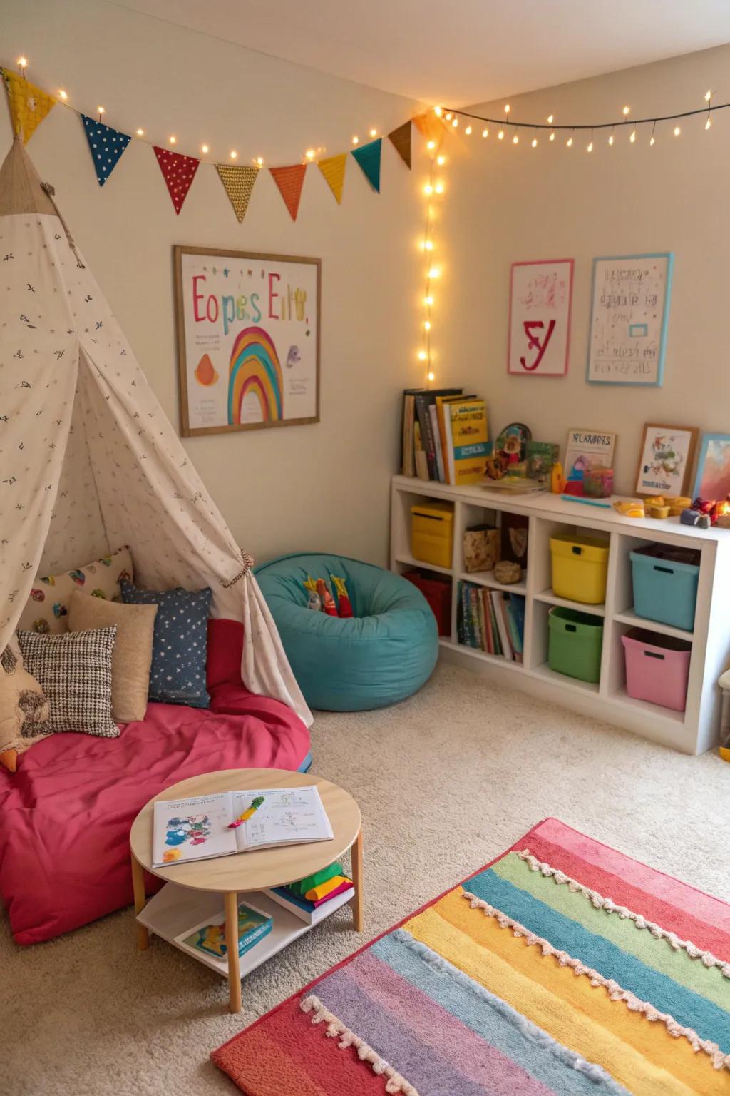 Designated activity zones foster creativity and furnish a special corner for activities.