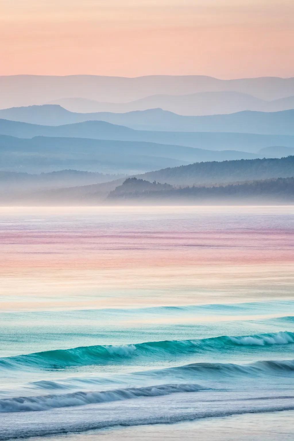 An abstract watercolor with blurred horizons.