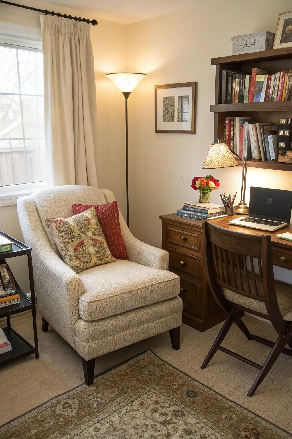 Useful furnishings enhance style and utility.