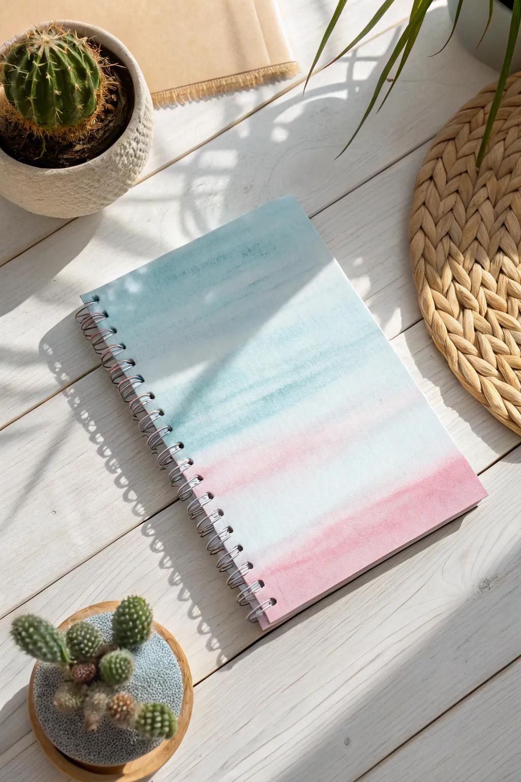Transform your notebook into an ethereal masterpiece through the application of an uncomplicated hydrochromatic wash, ideally suited for the minimalist aesthetic at heart.