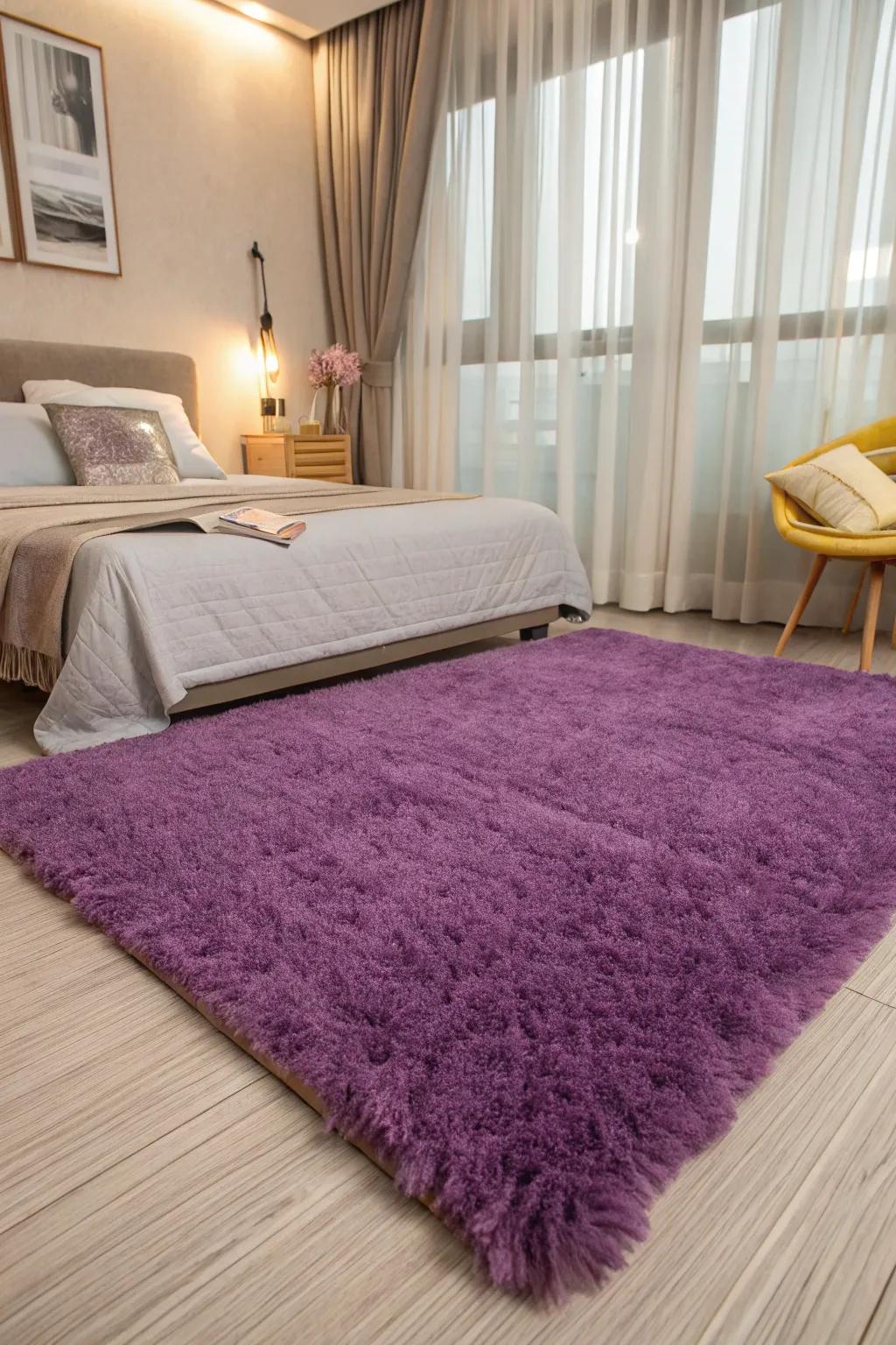 Step into ease with a delicate violet rug.