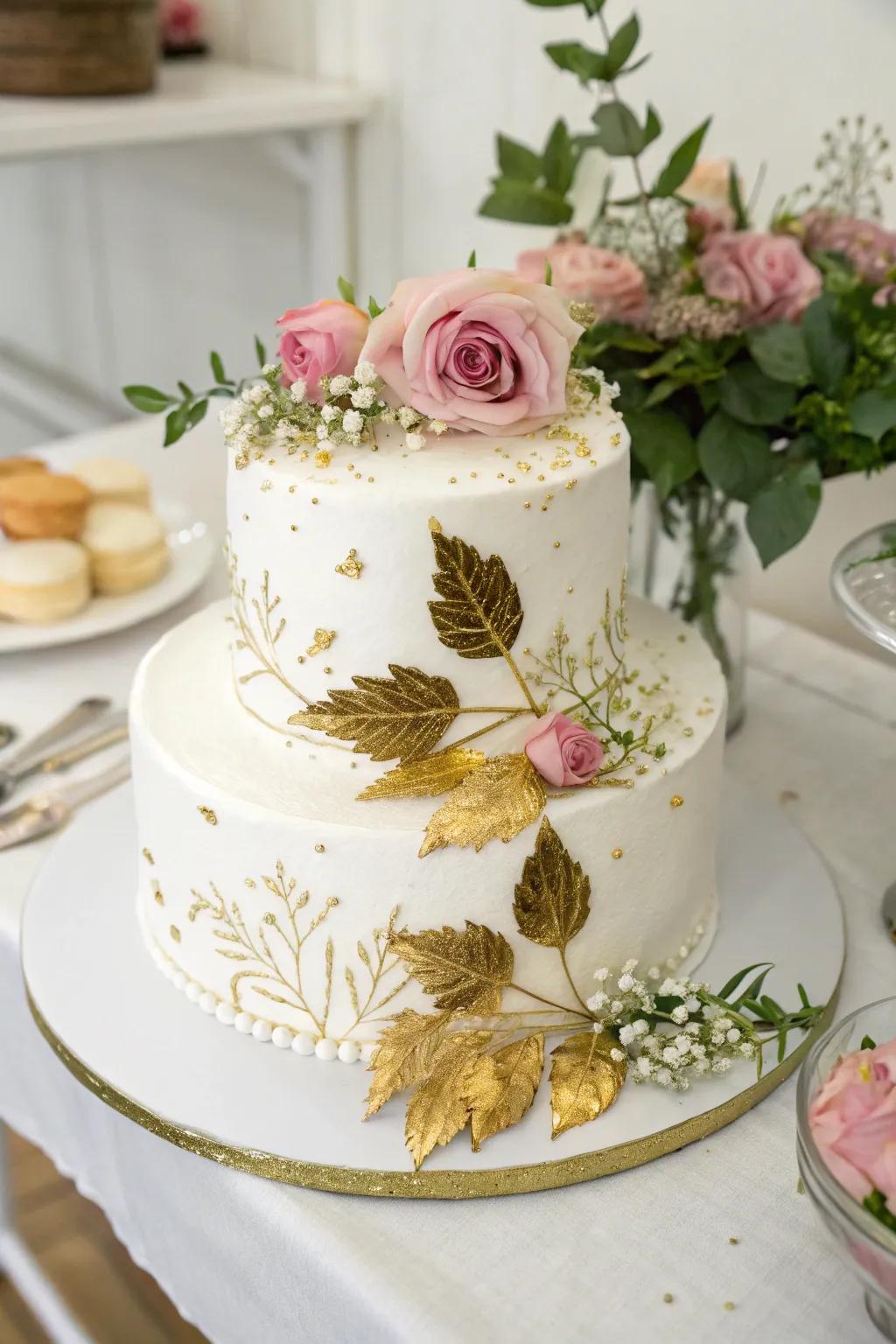 A sophisticated ivory cake acts as a breathtaking centerpiece for the celebration.