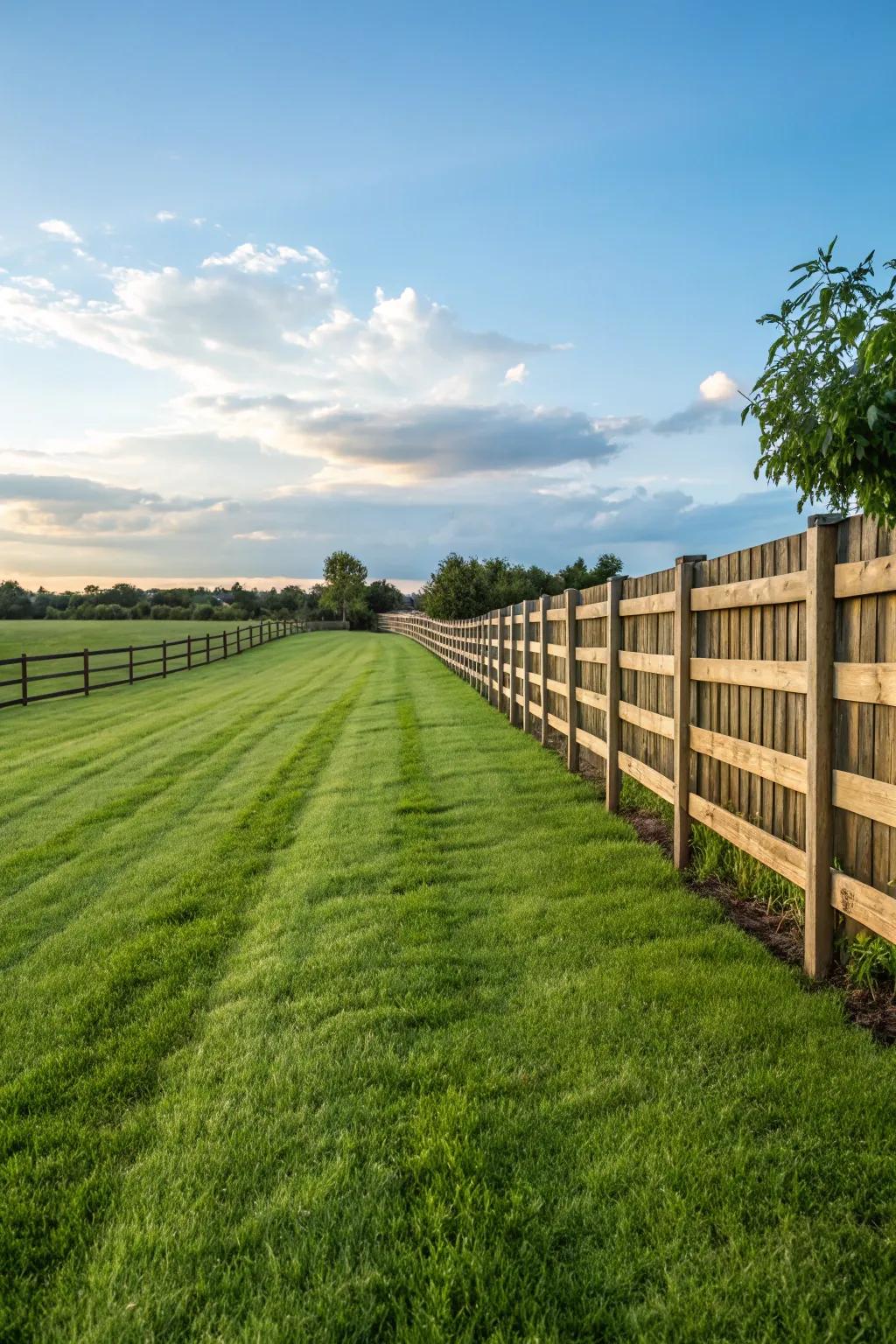 A verdant lawn is a quintessential addition to any fence.