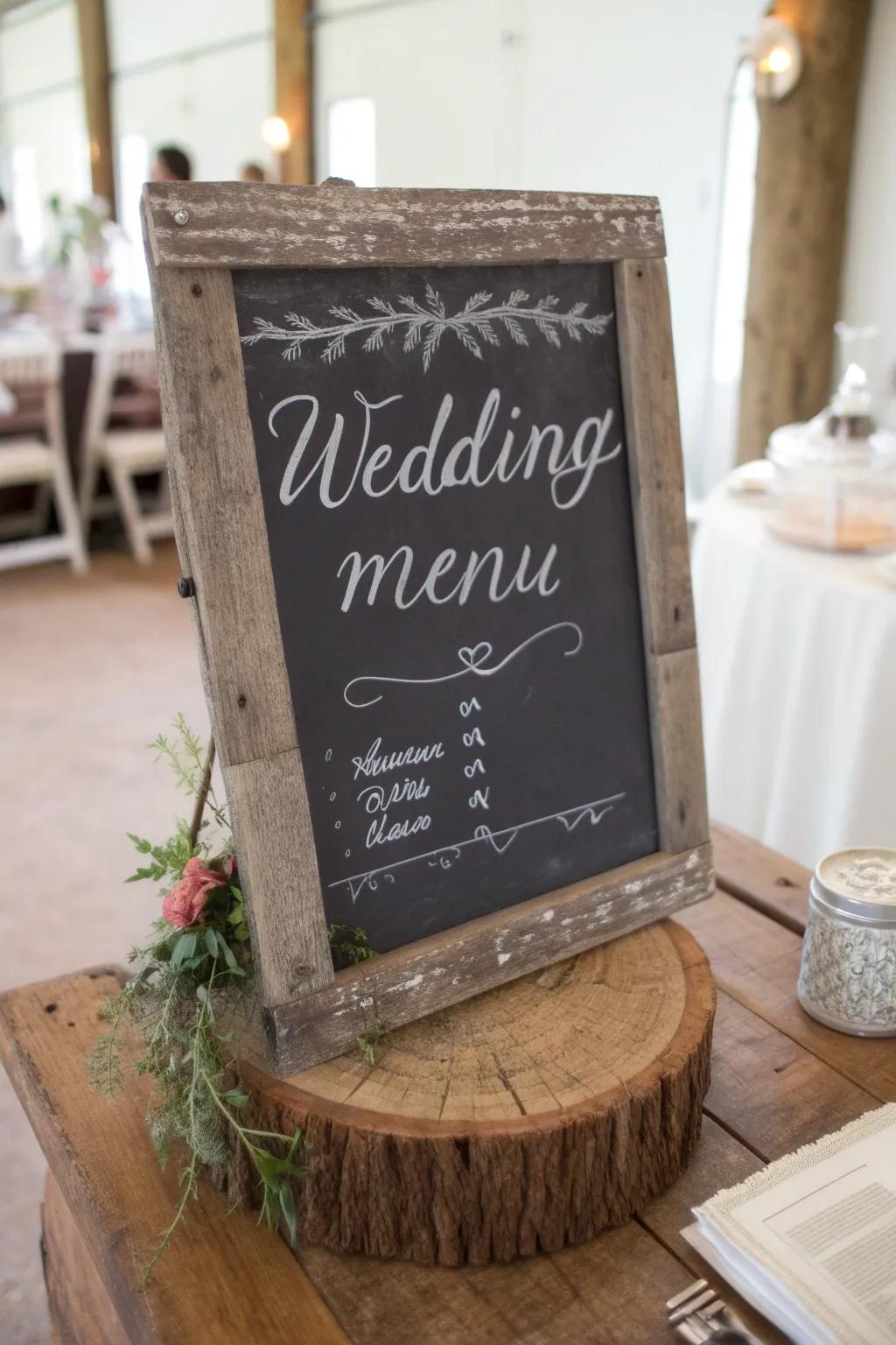 Blackboards contribute customizable and quaint accents to wedding events.
