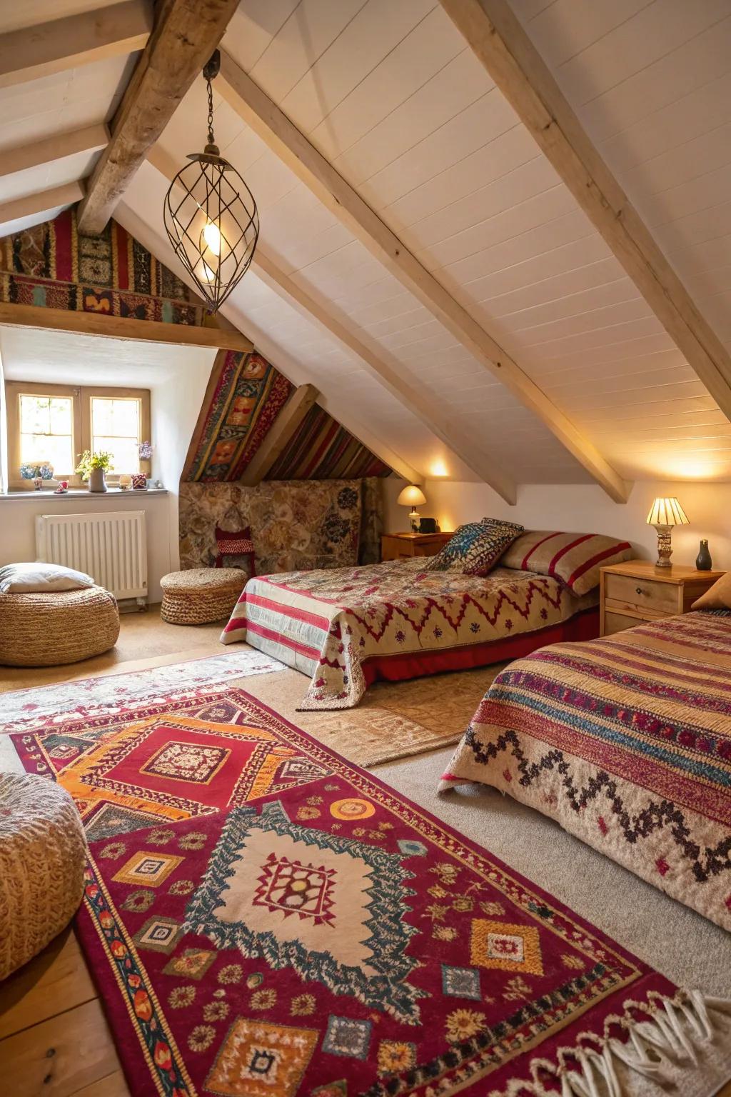 Patterns bring vibrancy and texture to your attic hideaway.