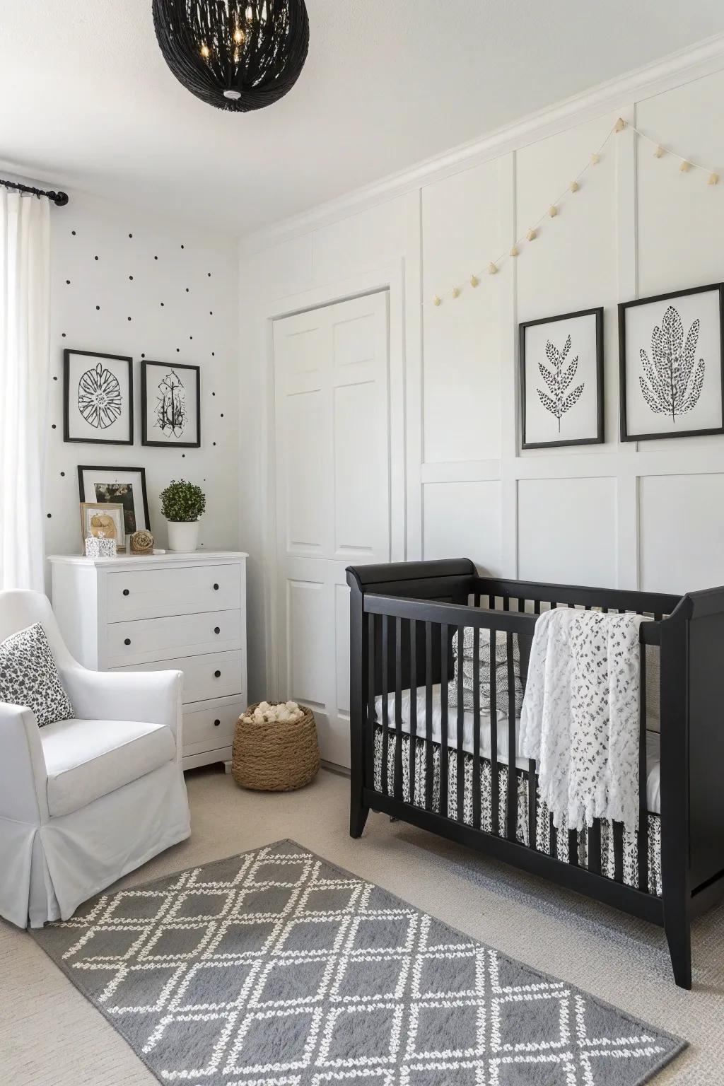 Discover timeless elegance in a monochrome-themed nursery.
