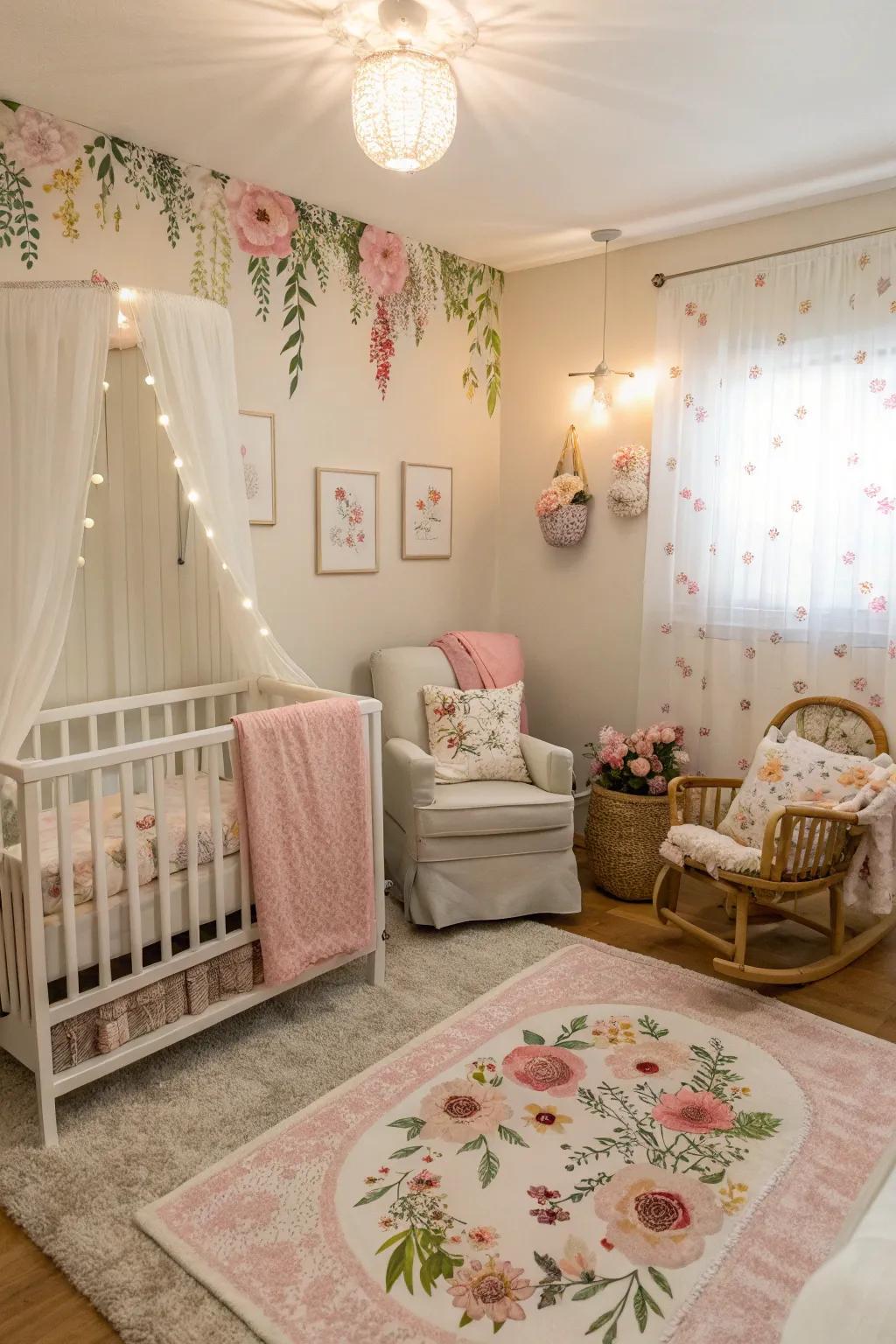 Subtle lighting enriches the serene atmosphere of the nursery.