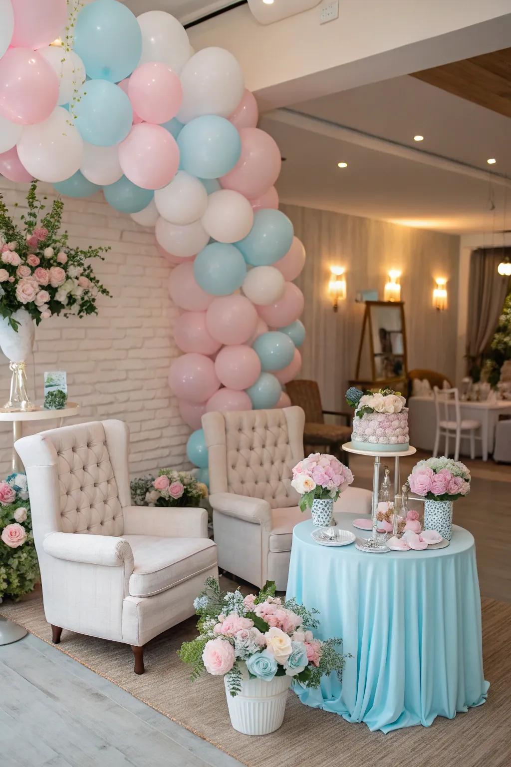 An adaptable pastel color palette for the seating.