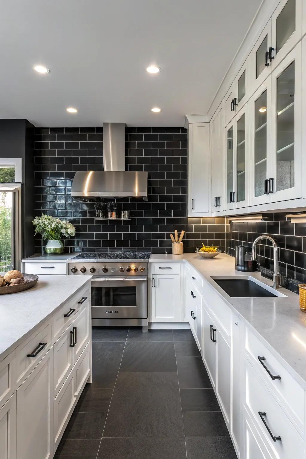 Stone gray tiles exude a bold and sophisticated aesthetic.