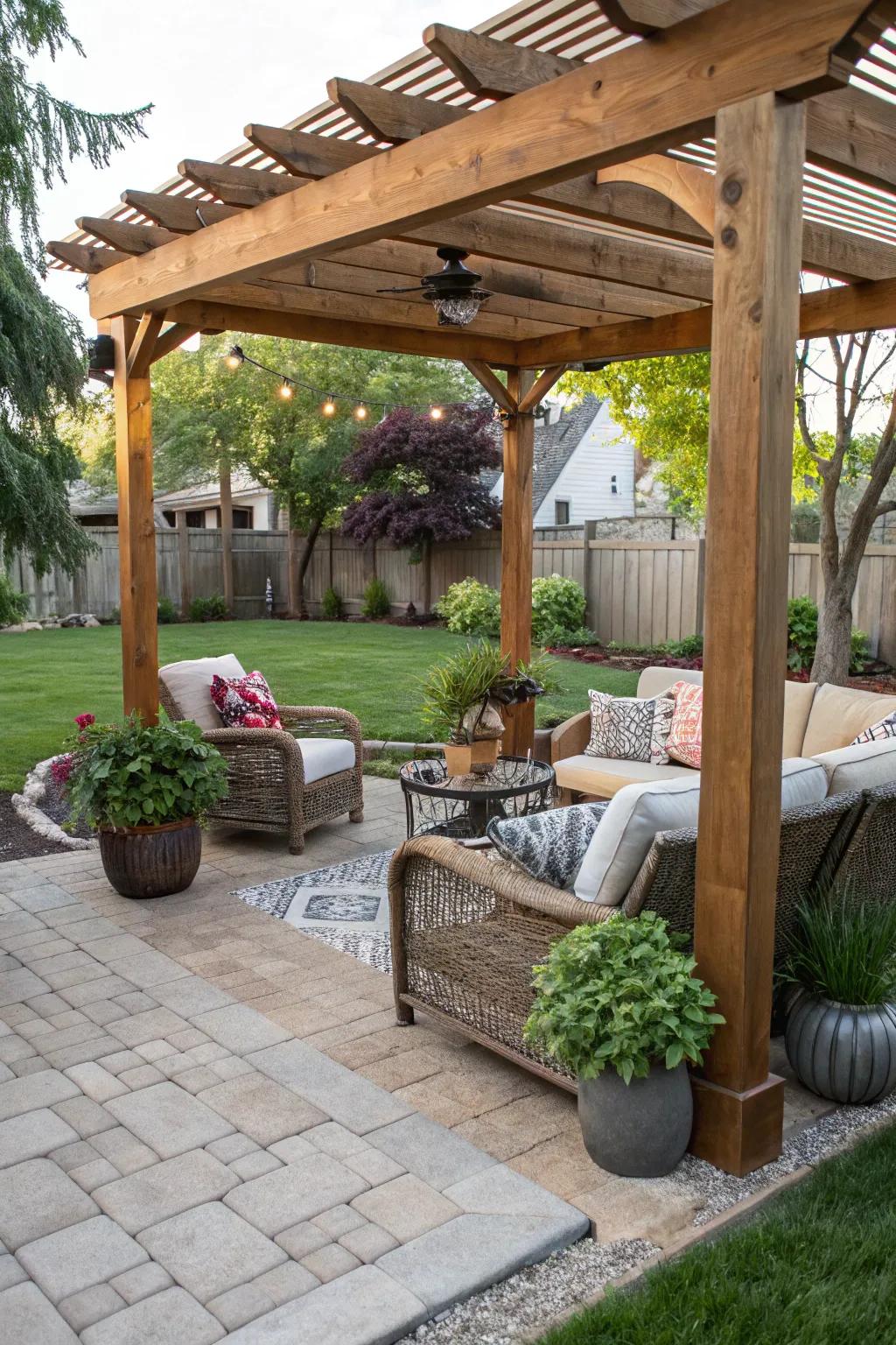 Pergolas impart shade and style, enhancing the comfort of your patio.