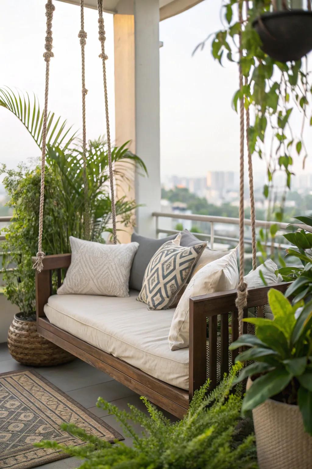A daybed swing provides the ultimate relaxation destination.