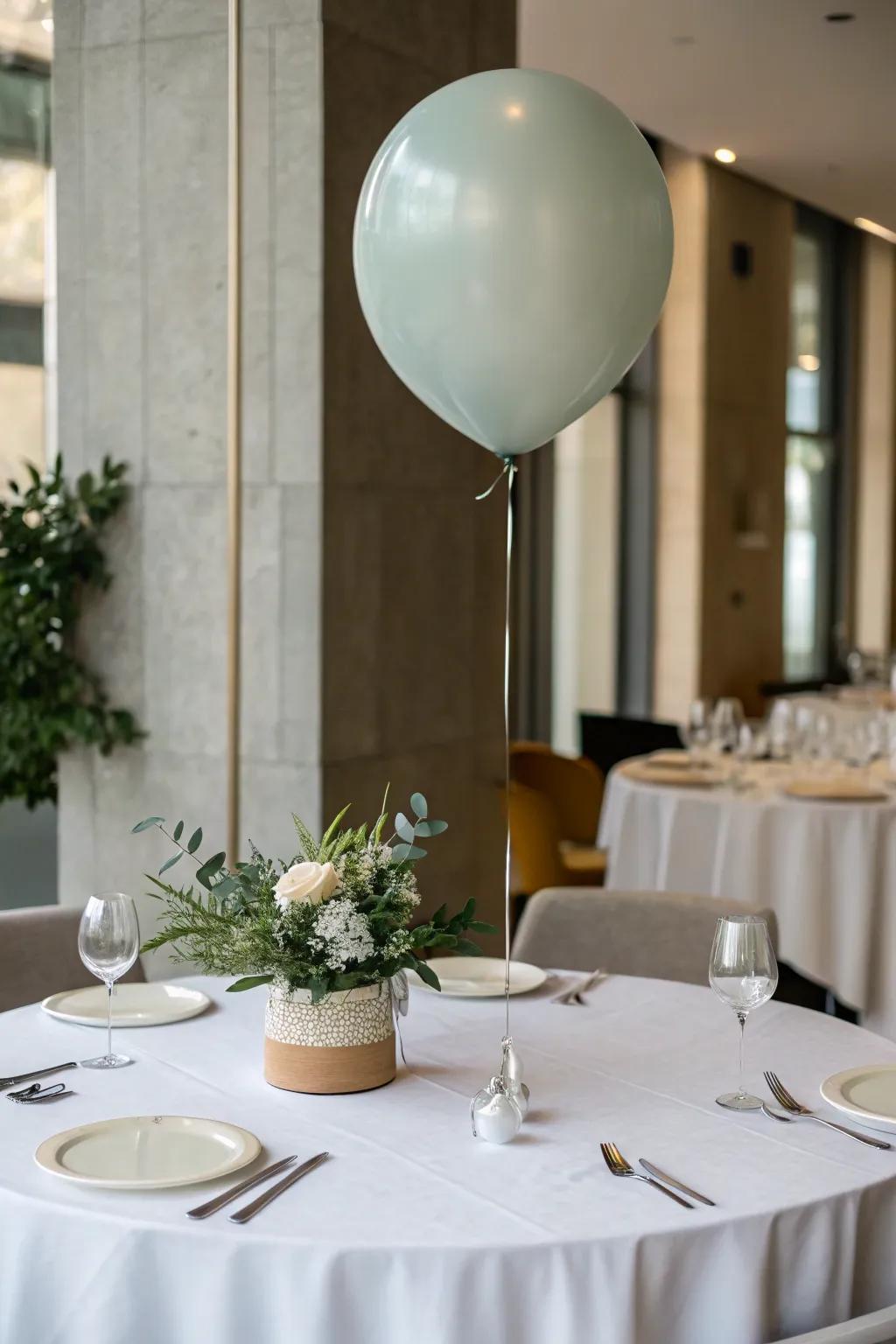 An oversized balloon creates a minimalist impression.