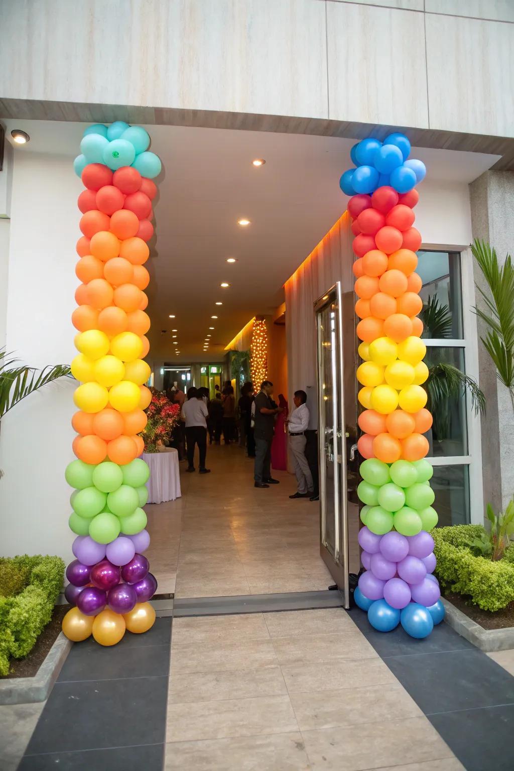 Towering sphere columns formulate a striking entrance pronouncement.