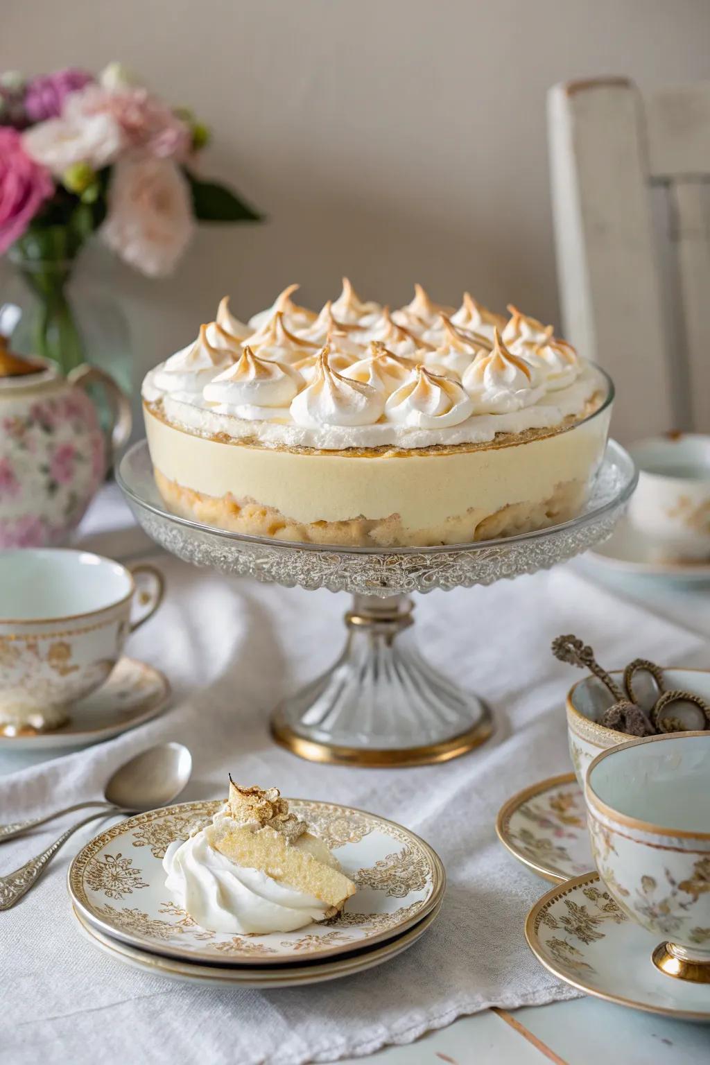 A cake stand converts banana pudding into an enhanced confection.