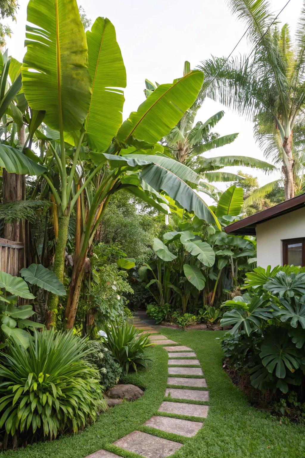 Produce an exotic sensation using harmonizing foliage surrounding banana trees.