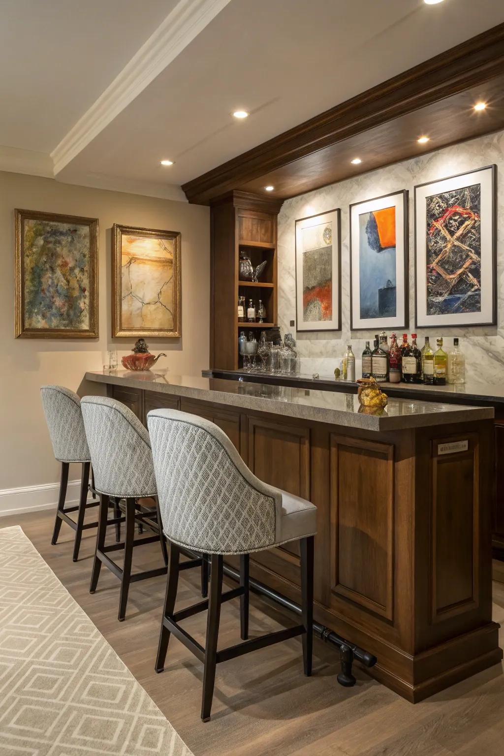 Artwork infuses individuality and flair into your bar design.