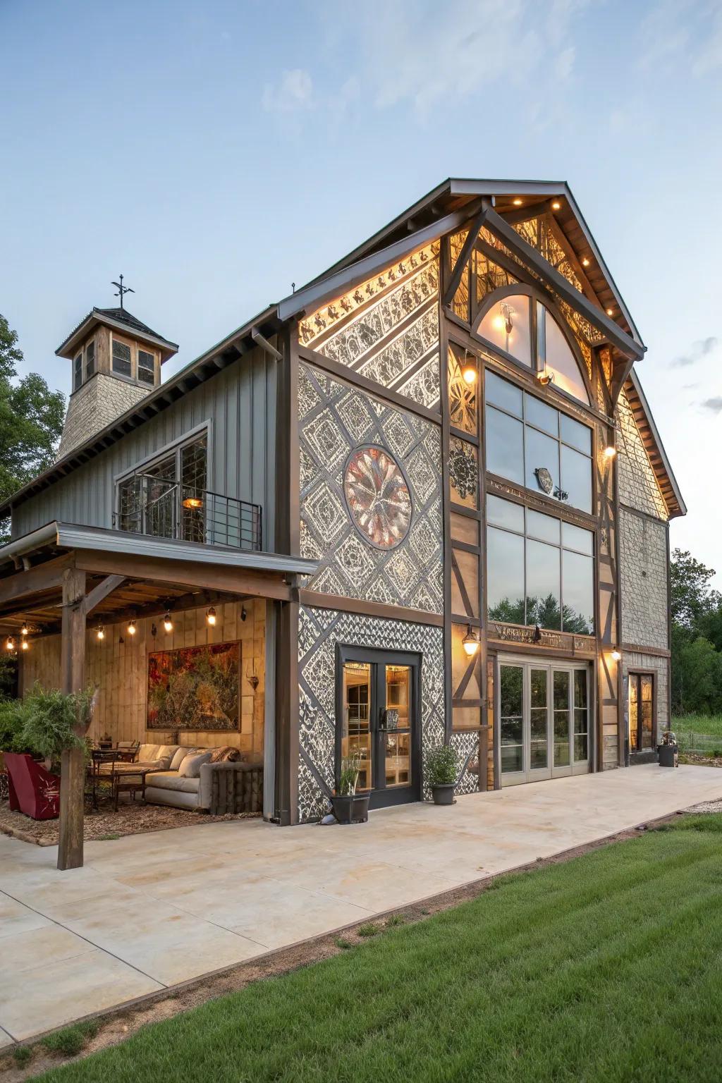 Distinct architectural details make this barndominium unique.