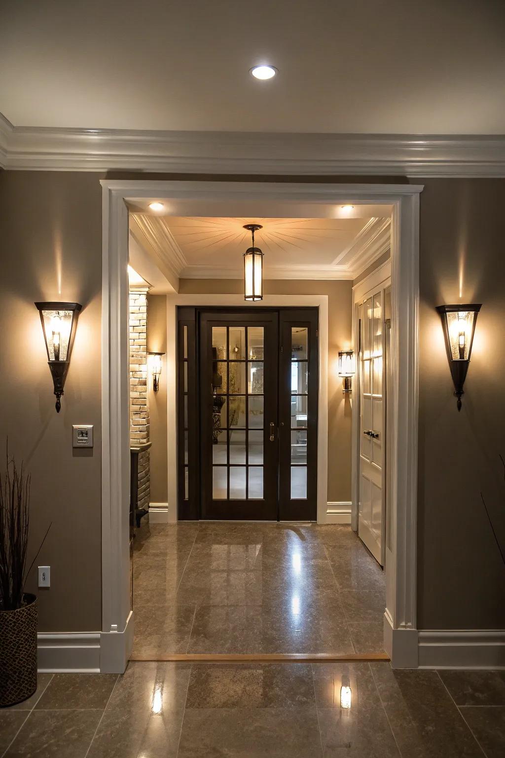 Thoughtful lighting improves the aesthetic quality of the basement door.