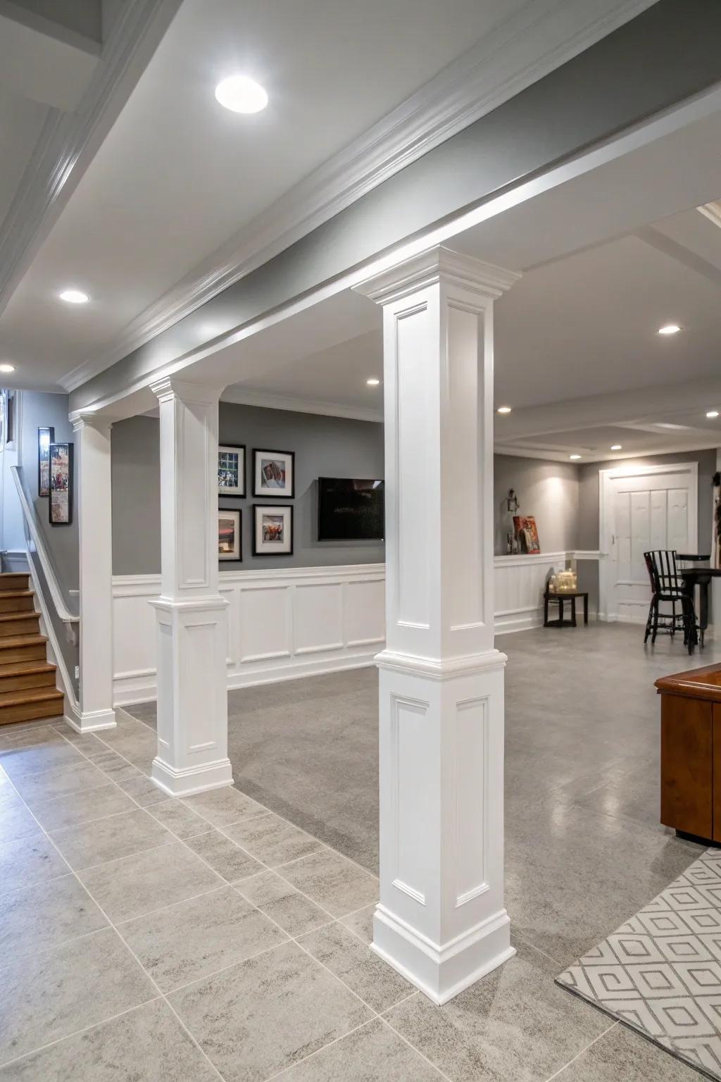 White trim brightens and enlarges the space.