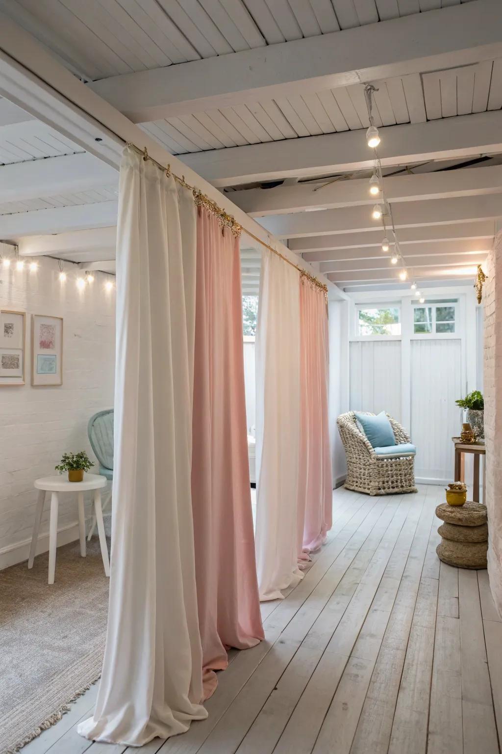 Linen drapes add organic charm and breathability.