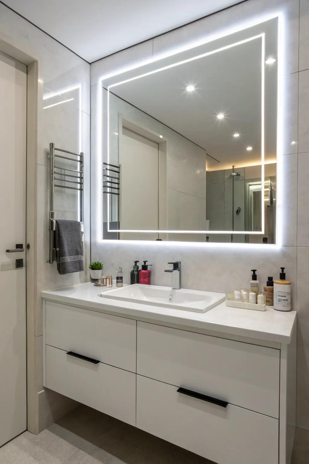 Mirrors with built-in lighting combine style and utility.