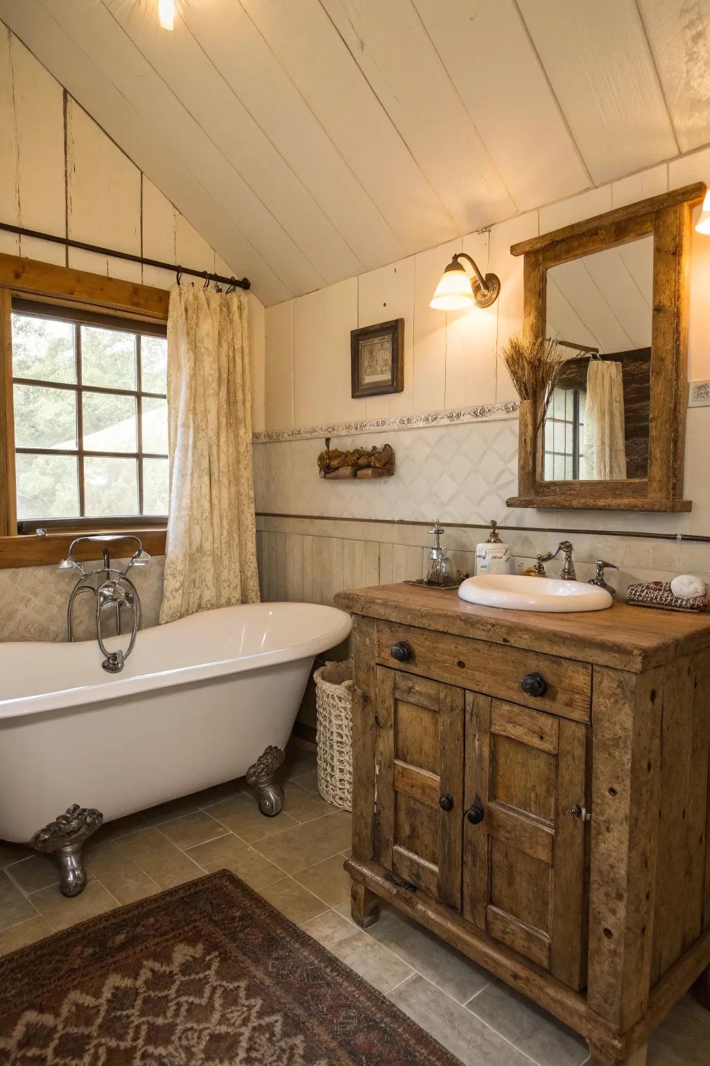 Infuse your restroom with classic appeal utilizing rustic elements.