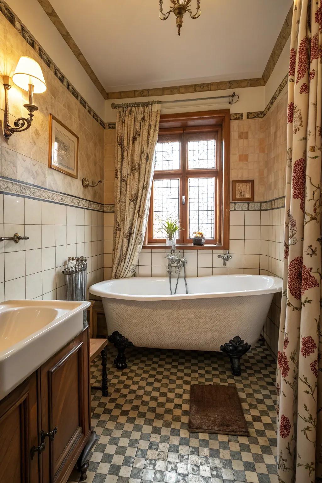 A clawfoot bathtub enhances this bathroom with vintage charm.